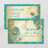 PixDezines pauock veren/aqua/turquoise RSVP Kaartje (Voorkant / Achterkant)