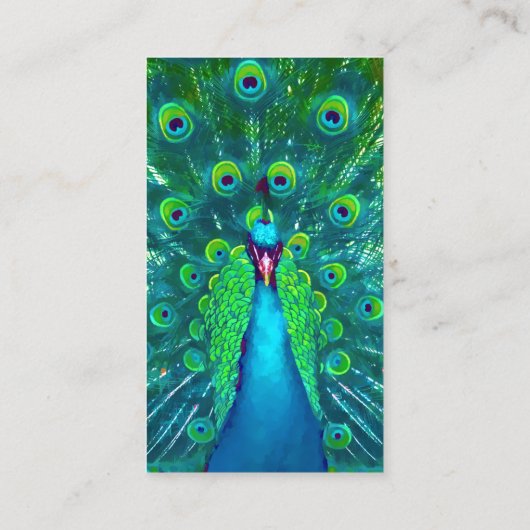 PixDezines pauw blauwgroen blauw/waterverf affect Visitekaartje (Achterkant)