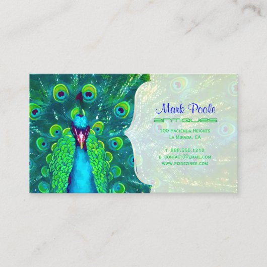 PixDezines pauw blauwgroen blauw/waterverf affect Visitekaartje (Voorkant)