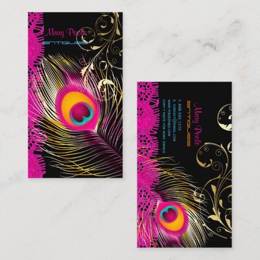 PixDezines Pauw+filigraan+kant/diy achtergrond Visitekaartje (Voorkant / Achterkant)