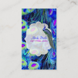 PixDezines pauw kobaltblauw/waterverf effect Visitekaartje