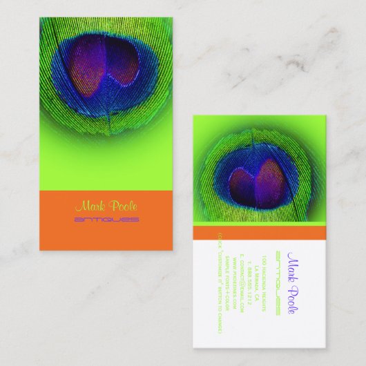 PixDezines Pauw oog/kobalt+neon groen Visitekaartje (Voorkant / Achterkant)