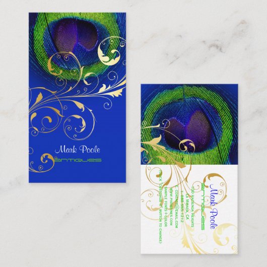 PixDezines Pauw oog/kobalt+smaragd Visitekaartje (Voorkant / Achterkant)