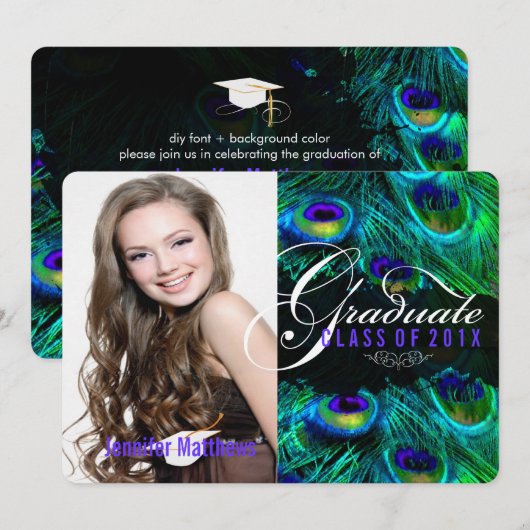 PixDezines pauw veren afstuderen/foto Kaart (Voorkant / Achterkant)
