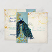 PixDezines pauw veren/blauwgroen Kaart (Voorkant / Achterkant)