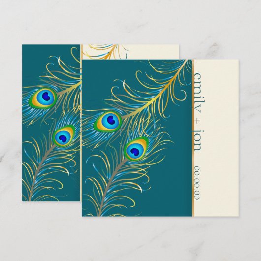 PixDezines pauw veren/blauwgroen Kaart (Voorkant / Achterkant)