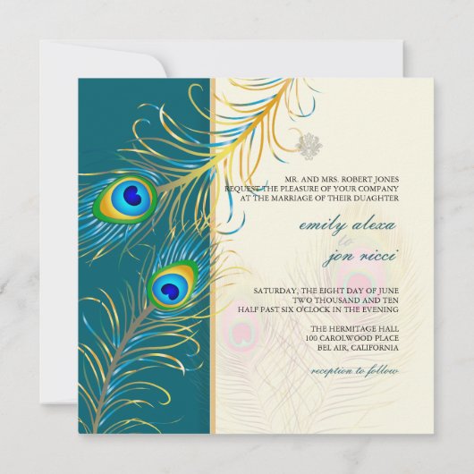 PixDezines pauw veren/blauwgroen Kaart (Achterkant)