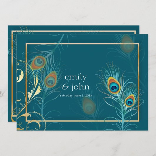 PixDezines pauw veren/blauwgroen Kaart (Voorkant / Achterkant)