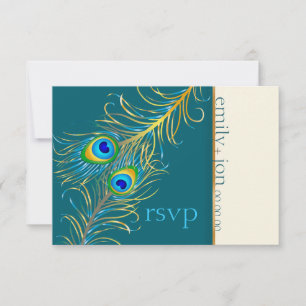 PixDezines pauw veren/blauwgroen RSVP Kaartje