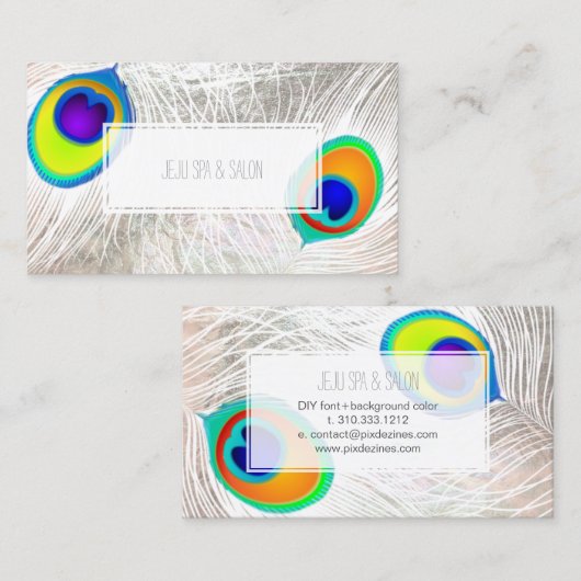 PixDezines pauw veren/faux zilver Visitekaartje (Voorkant / Achterkant)