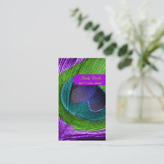 PixDezines pauw vether Visitekaartje (Staand voorkant)