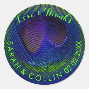 PixDezines pauwenoog/kobaltblauw/neongroen Ronde Sticker