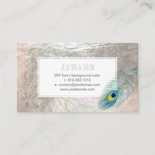 PixDezines pauwenveer/faux zilver Visitekaartje (Achterkant)