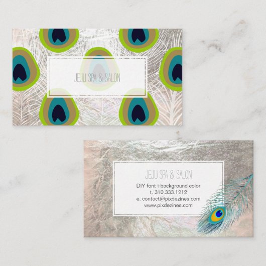 PixDezines pauwenveer/faux zilver Visitekaartje (Voorkant / Achterkant)