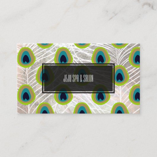 PixDezines pauwenveer/faux zilver Visitekaartje (Voorkant)