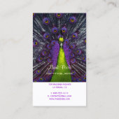 PixDezines pauwenveer/paarse+smaragd Visitekaartje (Achterkant)