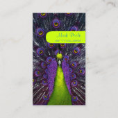 PixDezines pauwenveer/paarse+smaragd Visitekaartje (Voorkant)