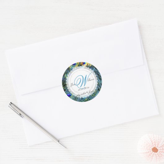 PixDezines pauwenveer Ronde Sticker (Envelop)