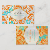 PixDezines pavo damask/coral+aqua Visitekaartje (Voorkant / Achterkant)