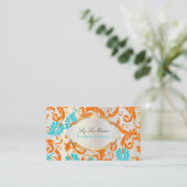 PixDezines pavo damask/coral+aqua Visitekaartje (Staand voorkant)