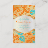 PixDezines pavo damask/coral+aqua Visitekaartje (Achterkant)