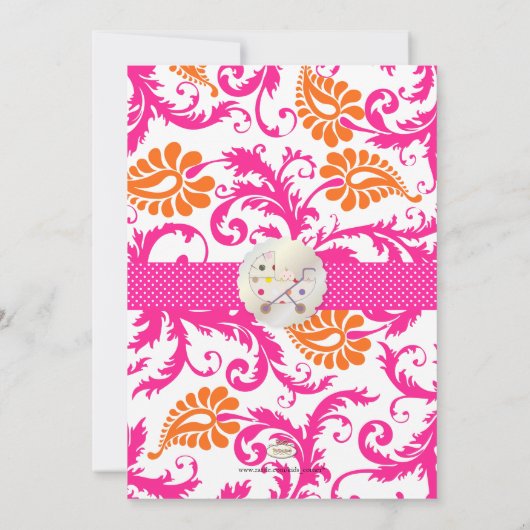 PixDezines pavo damask/geboortenaankondiging/douch Kaart (Achterkant)