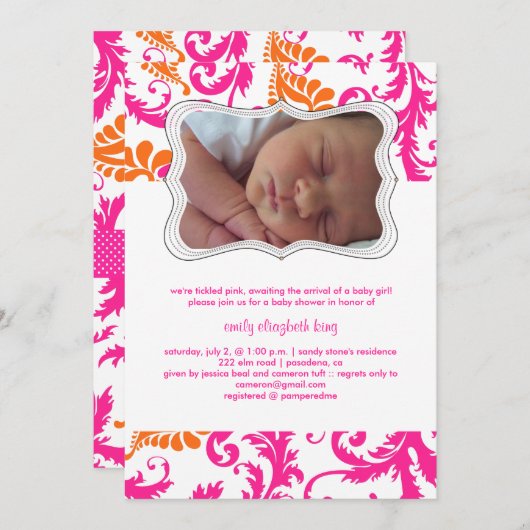 PixDezines pavo damask/geboortenaankondiging/douch Kaart (Voorkant / Achterkant)