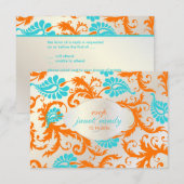 PixDezines pavo damask/koral+blue RSVP Kaartje (Voorkant / Achterkant)