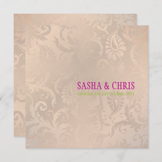 PixDezines  pavo damask/roze champagne Kaart (Voorkant / Achterkant)