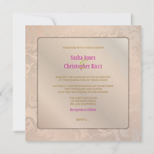 PixDezines pavo damask/roze champagne Kaart (Achterkant)