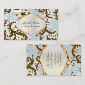 PixDezines pavo damast/chocolade+blauw Visitekaartje (Voorkant / Achterkant)