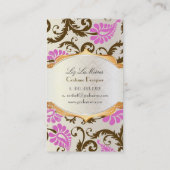 PixDezines pavo damast/chocolade+roze Visitekaartje (Achterkant)