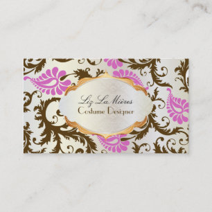 PixDezines pavo damast/chocolade+roze Visitekaartje