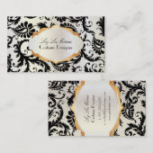 PixDezines pavo damast/zwart+parel Visitekaartje (Voorkant / Achterkant)