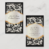 PixDezines pavo damast/zwart+parel Visitekaartje (Voorkant / Achterkant)