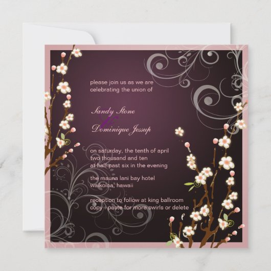 PixDezines Peach Sakura, huwelijksuitnodigingen Kaart (Achterkant)