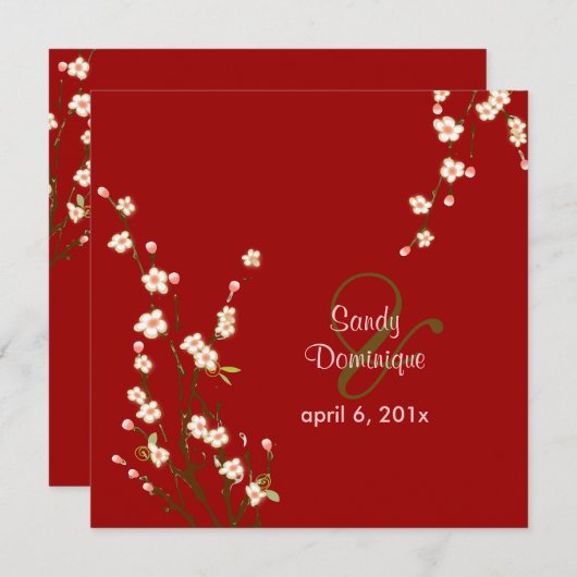 PixDezines Peach Sakura, huwelijksuitnodigingen Kaart (Voorkant / Achterkant)