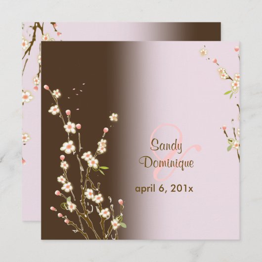 PixDezines Peach Sakura, huwelijksuitnodigingen Kaart (Voorkant / Achterkant)