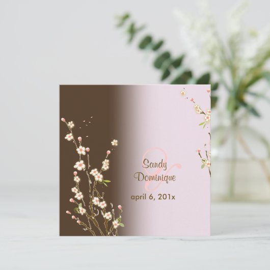 PixDezines Peach Sakura, huwelijksuitnodigingen Kaart (Staand voorkant)