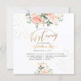 PixDezines Peach Waterverf Flowers Christening Kaart