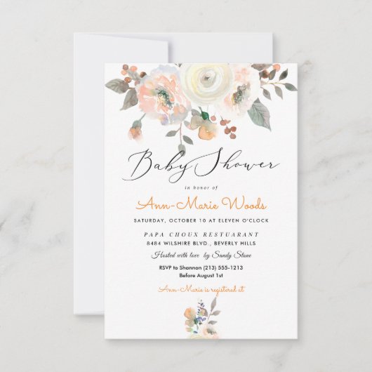 PixDezines Peaches+Cream Waterverf Baby shower Kaart (Voorkant)