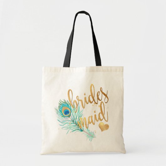 PixDezines Peacock Bridesmaid/Faux Gold Script Tote Bag (Voorkant)