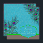PixDezines Peacock Charm Kaart<br><div class="desc">PixDezines Peacock charm,  art deco...  misschien een beetje .  Peacock veren met iriserend groen blauw en turquoise.  Een van de mooiste wezens die onze planeet uitrust.  We legden ook de achtergrond met barokdemask in aanpasbaar turkooisblauw. 
DIY background fonts

Copyright © 2008-2017 PixDezines.com™ en PixDezines™ op Zazzle.com. Alle rechten voorbehouden.</div>