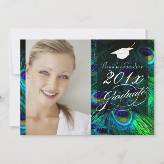 PixDezines Peacock Feather Afstuderen Kaart (Voorkant)