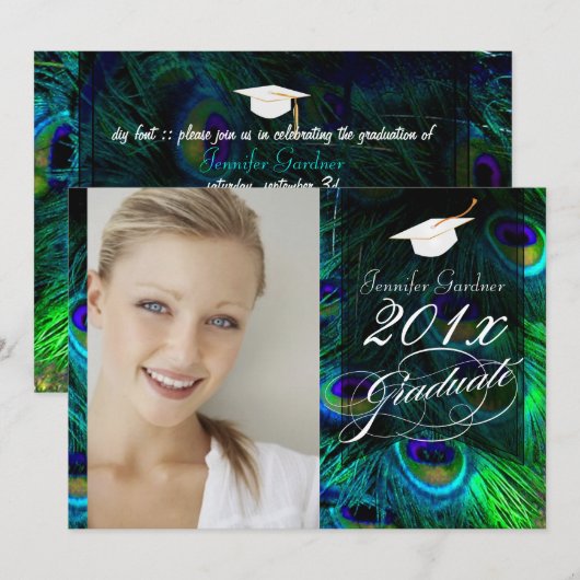 PixDezines Peacock Feather Afstuderen Kaart (Voorkant / Achterkant)
