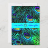 PixDezines PEACOCK FEATHER/AQUA/TURQUOISE INVITES Kaart (Voorkant)