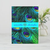 PixDezines PEACOCK FEATHER/AQUA/TURQUOISE INVITES Kaart (Staand voorkant)