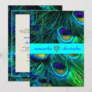 PixDezines PEACOCK FEATHER/AQUA/TURQUOISE INVITES Kaart