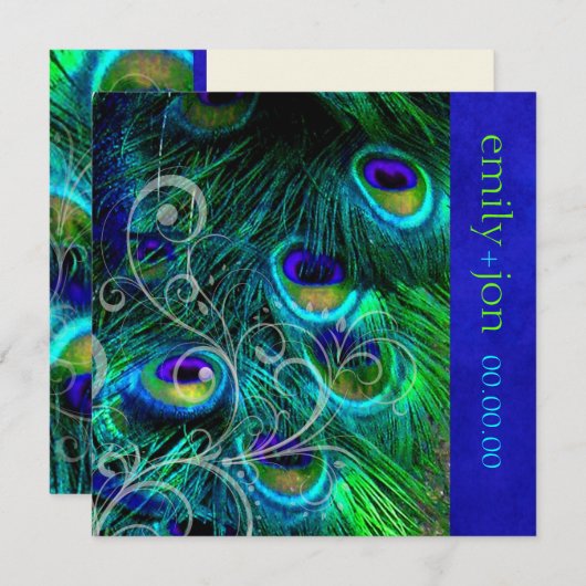 PixDezines PEACOCK FEATHER/AQUA/TURQUOISE Kaart (Voorkant / Achterkant)