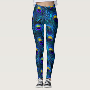 PixDezines Peacock Feather/Cobalt/Aqua Leggings